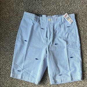 Vineyard Vines Blue Flat Front Shorts with Embroidered Details